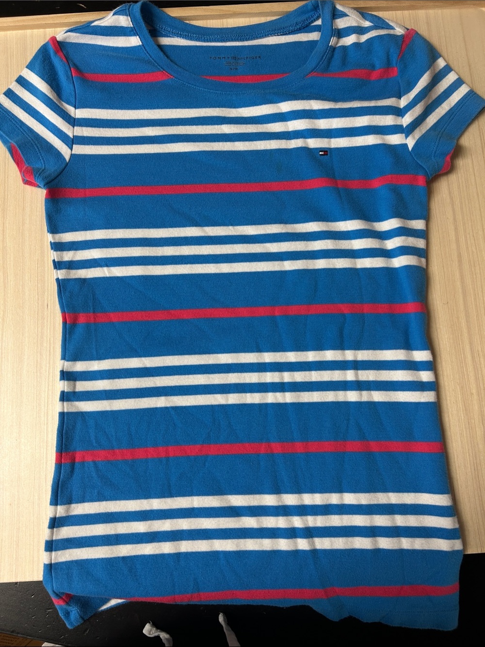 Tommy Hilfiger Striped Short-Sleeve Crew Tee in Blue, White, Pink